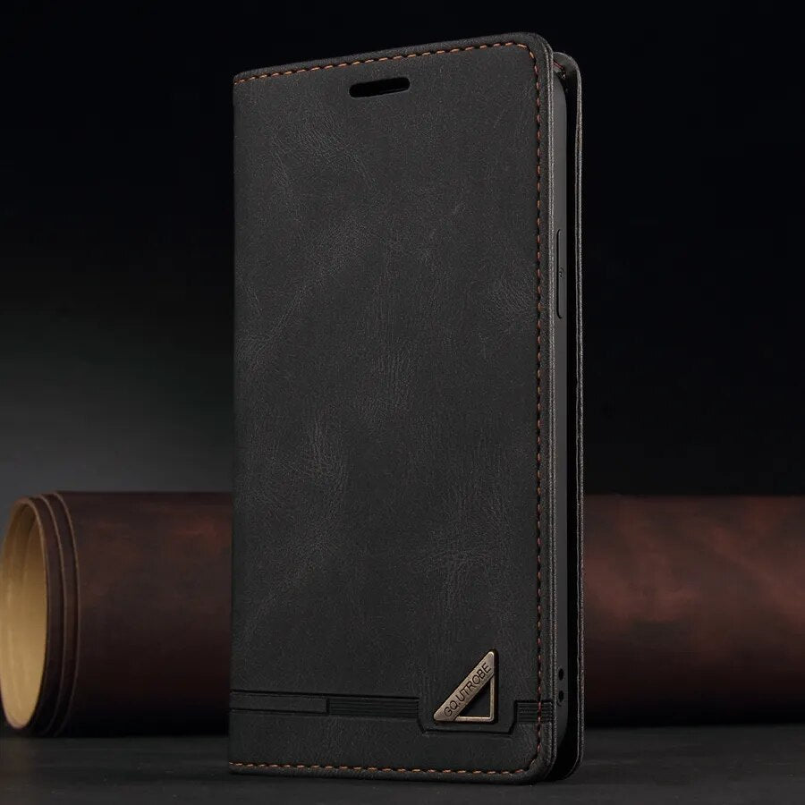 Wallet Flip Leather Case For Xiaomi Redmi 12C 10C 9A 9C Note 12 Pro Plus 11 Pro 11S 10 Pro 9 Pro 8T 7 Mi Poco M5 12T Pro Black