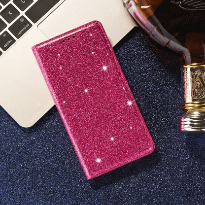 Wallet Glitter Leather Case For Xiaomi Redmi Note 12S 11 Pro 11S 10 Pro 9 Pro 8 12C 10C 9A 9C 9T Poco X5 Pro 11T 12T Pro 13 Lite Rose red