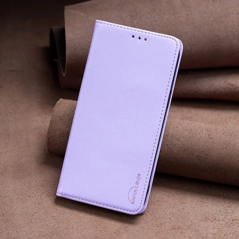 Wallet Magnetic Flip Leather Case For Xiaomi 13 Lite 12T 12 Lite 11T 11 Lite Poco X5 Pro F5 Pro X3 NFC Redmi 12 Note 12 11 Pro 9 Purple