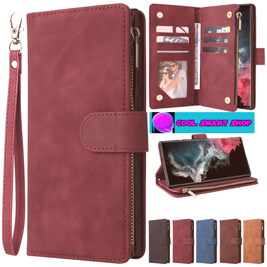 Wallet Multi-card Zipper Leather Case For Samsung Galaxy S23 Ultra S22 S21 Ultra S20 FE S10 S9 S8 Plus Note 20 Ultra 10 Lite 9
