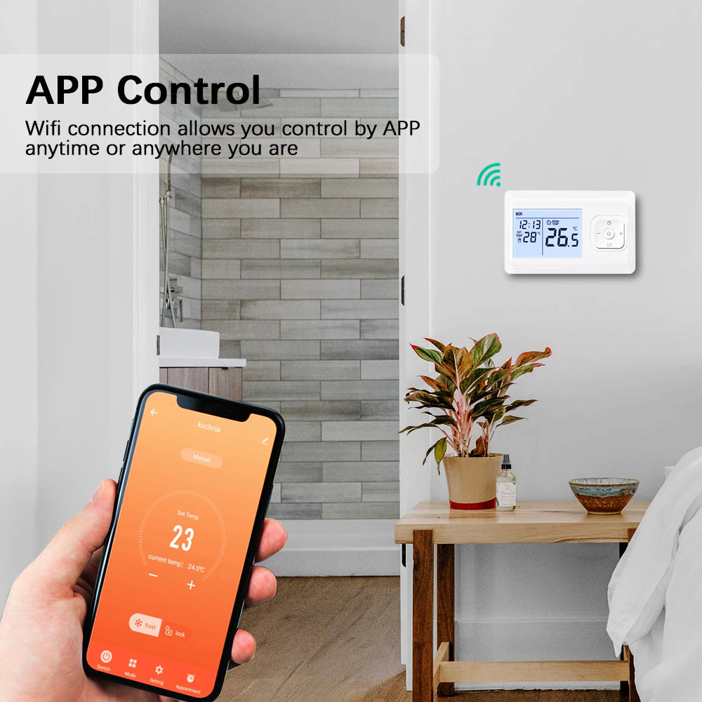 Wifi & RF Smart Wireless Thermostat for Gas Boiler Room Heating Smart Remote Temperature Controller Works with Google Home Alexa