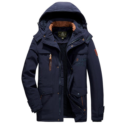 Winter Jacket Men Thicken Warm Parkas Hooded Clothes Green Blue Plus Velvet Fashion Oversize Coat 8186 Dark Blue