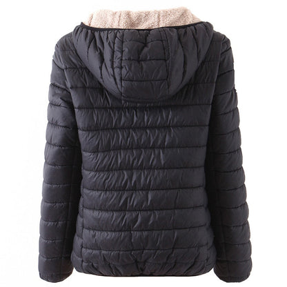 Winter New Hooded Female Coat Fleece Warm Europe Slim Long sleeve Black Women's Cotton Coat Jacket