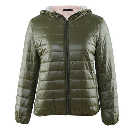 Winter New Hooded Female Coat Fleece Warm Europe Slim Long sleeve Black Women's Cotton Coat Jacket Army Green