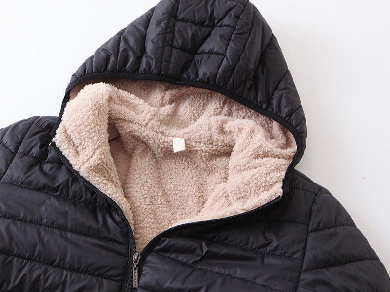 Winter New Hooded Female Coat Fleece Warm Europe Slim Long sleeve Black Women's Cotton Coat Jacket