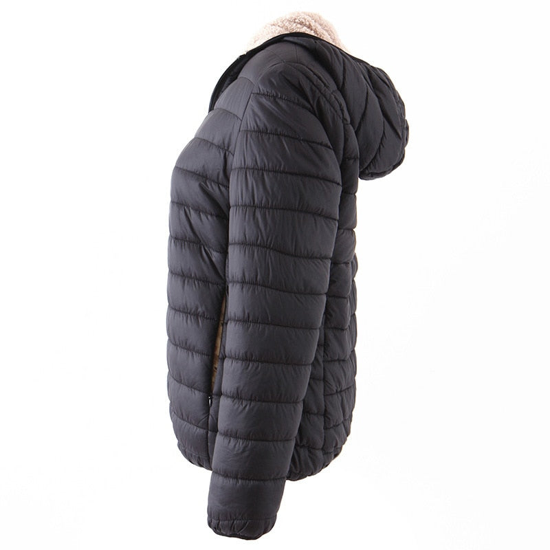 Winter New Hooded Female Coat Fleece Warm Europe Slim Long sleeve Black Women's Cotton Coat Jacket