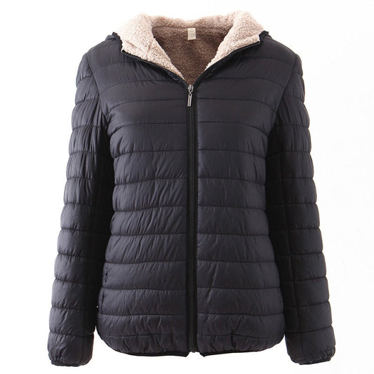 Winter New Hooded Female Coat Fleece Warm Europe Slim Long sleeve Black Women's Cotton Coat Jacket