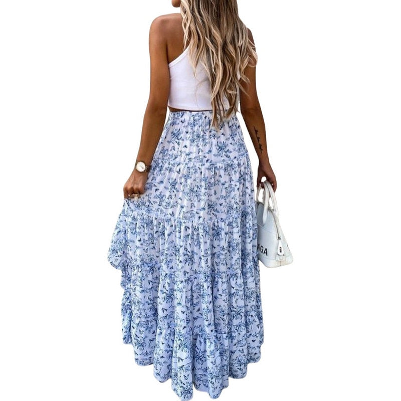 Women Irregular Hem Long Skirt Clothes Fashion Summer Autumn Slim Fit Printed High Waist Skirts for Women Streetwear