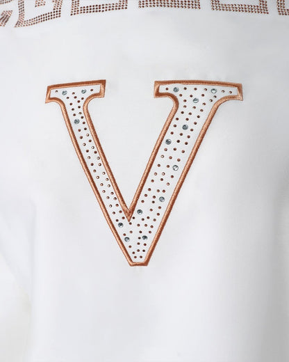 Women Slash Neck Loose Fashion Rhinestone Embroidery Letter Lantern Sleeve Top Casual T Shirt Tops Blouse