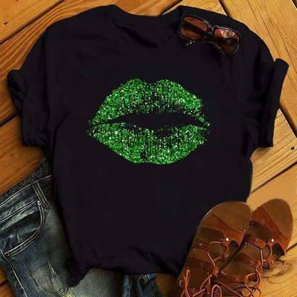 Women Summer Short Sleeve Tshirts Fashion Red Lips Finger Print Ladies T-shirts Top Cartoon Womens Graphic Tees T-Shirts