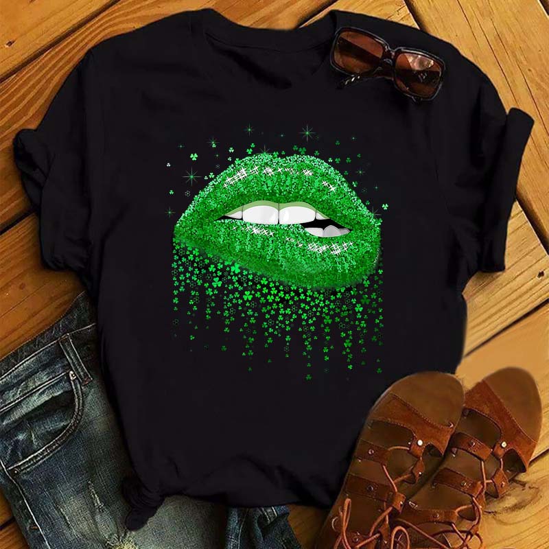 Women Summer Short Sleeve Tshirts Fashion Red Lips Finger Print Ladies T-shirts Top Cartoon Womens Graphic Tees T-Shirts