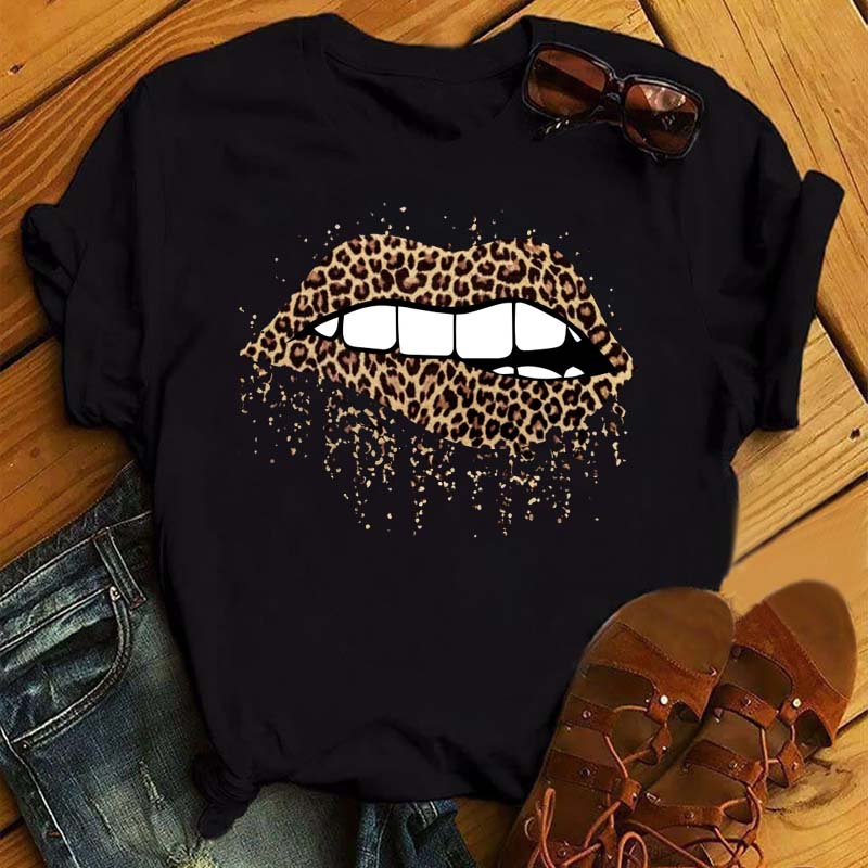 Women Summer Short Sleeve Tshirts Fashion Red Lips Finger Print Ladies T-shirts Top Cartoon Womens Graphic Tees T-Shirts 6