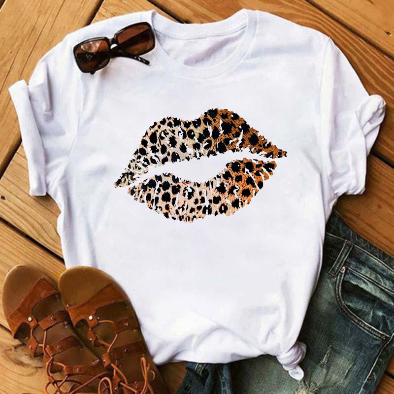 Women Summer Short Sleeve Tshirts Fashion Red Lips Finger Print Ladies T-shirts Top Cartoon Womens Graphic Tees T-Shirts 15