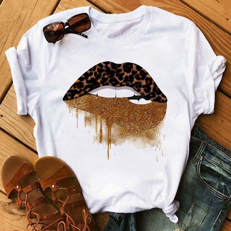 Women Summer Short Sleeve Tshirts Fashion Red Lips Finger Print Ladies T-shirts Top Cartoon Womens Graphic Tees T-Shirts 17