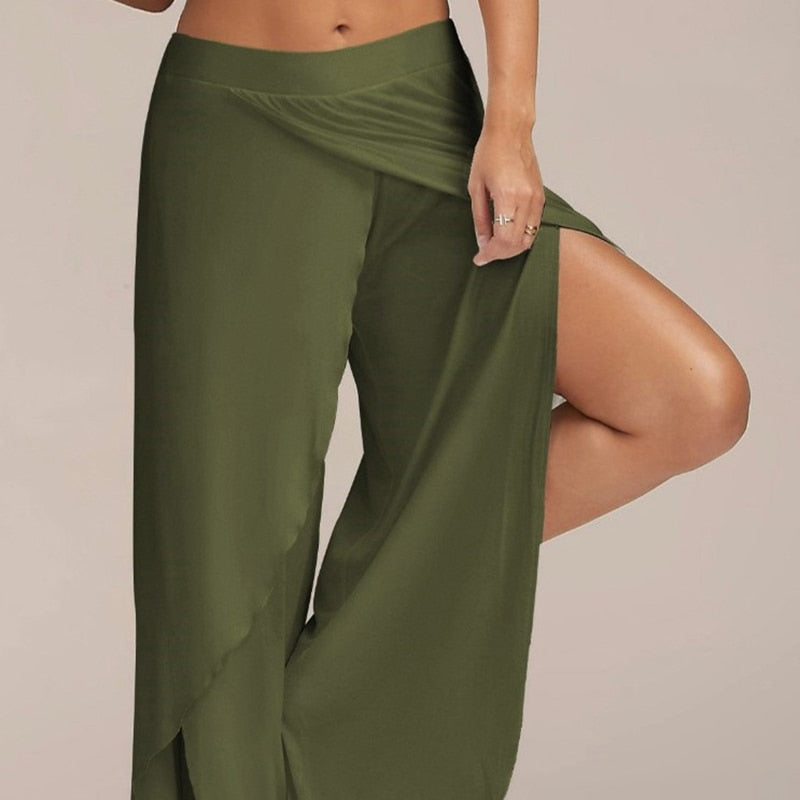 Women Wide Leg Pants Loose Fitness Yoga Split Trousers Mandala Open Leg Pants Comfort Gypsy Hippie Aladdin Harem Pants