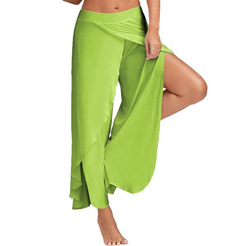 Women Wide Leg Pants Loose Fitness Yoga Split Trousers Mandala Open Leg Pants Comfort Gypsy Hippie Aladdin Harem Pants light green