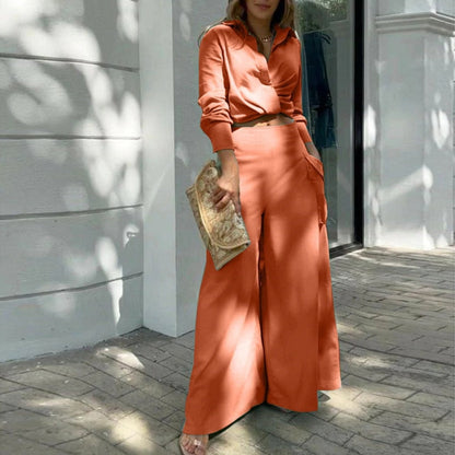Women's 2023 Fall New Simple Fashion Solid Color Loose Pocket Long Sleeve Suit Orange