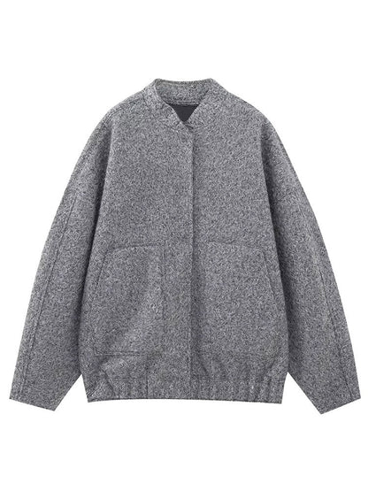 Women's Elegant Solid Coat Button Long Sleeve Pocket Bomber Jacket Female Spring Casual Loose Streetwear Coats grey