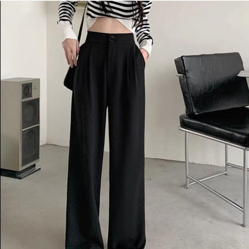 Women's Fashion Tracksuit Elegant Spring Autumn Loose Short Sweater Matching Sets Female Fake Two-piece Blouse Pants Suit Black Pants