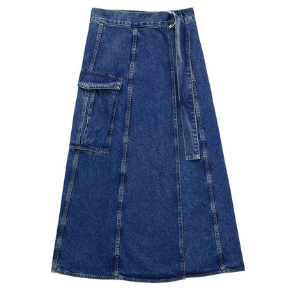 Women's Front Slit Blue Denim Skirt Pockets High Waist Slim Zipper Fly Midi Skirts Spring Female Casual Streetwear Denim Skirt 5 China