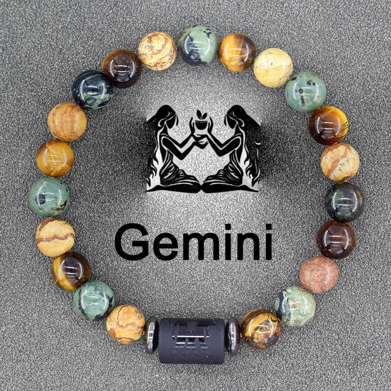 Zodiac Sign Bracelet - Cancer, Virgo, Leo, Libra, Friendship Gift 6 Gemini 8mm Beads