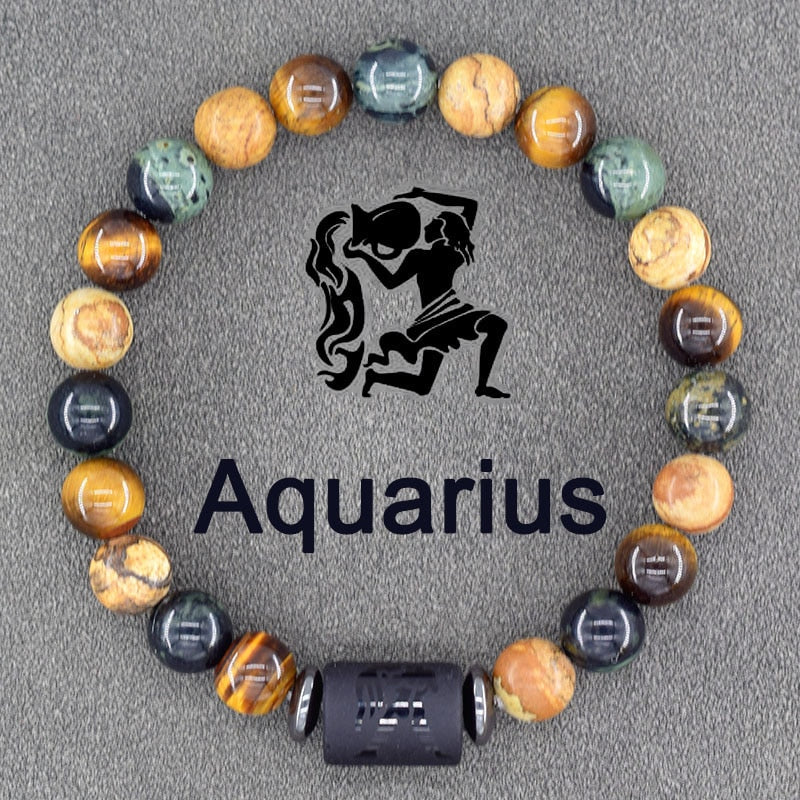 Zodiac Sign Bracelet - Cancer, Virgo, Leo, Libra, Friendship Gift 2 Aquarius 8mm Beads