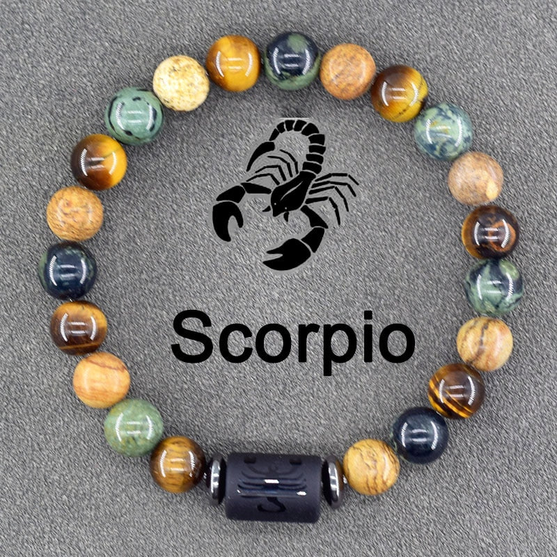 Zodiac Sign Bracelet - Cancer, Virgo, Leo, Libra, Friendship Gift 9 Scoprio 8mm Beads